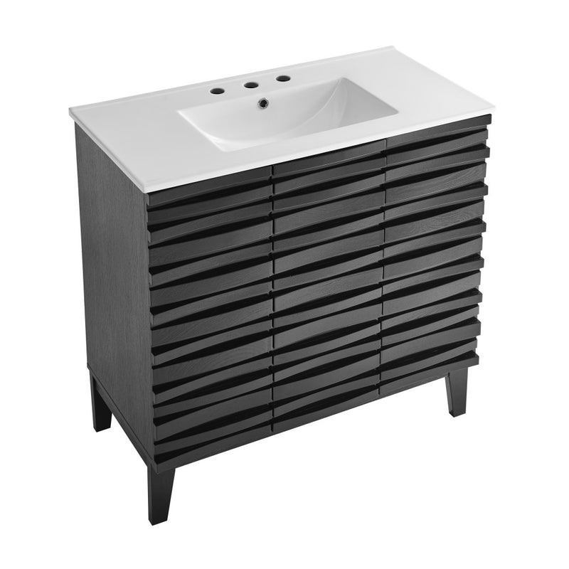 Cascade 36 in. Black Oak Bathroom Vanity With White, 3-Hole Ceramic Sink Top