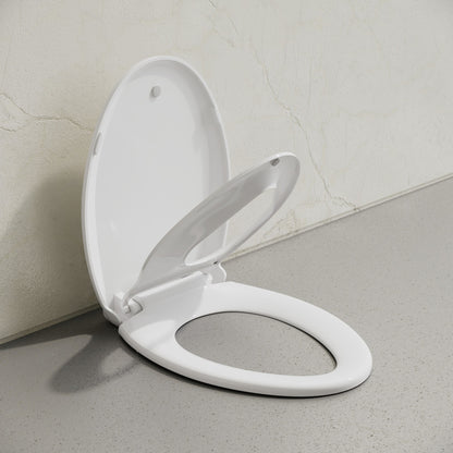 Elongated Toilet Seat with Toddler Seat Built In, Family Toilet Seat in Glossy White