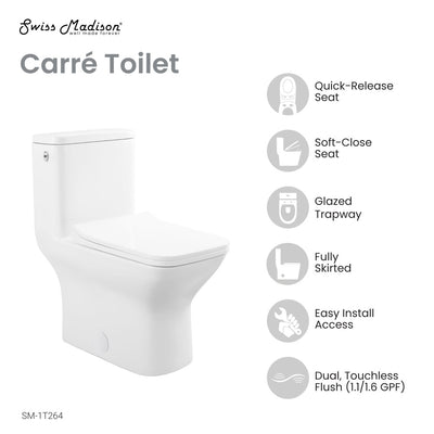 Carre One-Piece Square Toilet Dual-Flush 1.1/1.6 gpf, Touchless