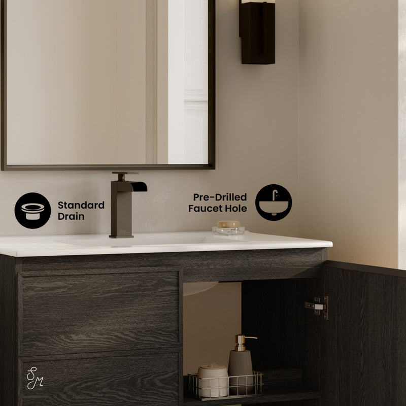 St. Tropez 36" Freestanding Bathroom Vanity in Black Oak with Sink Top