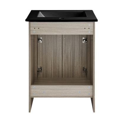Burdon 24 in. Brown Oak Bathroom Vanity With Black Ceramic Sink Top