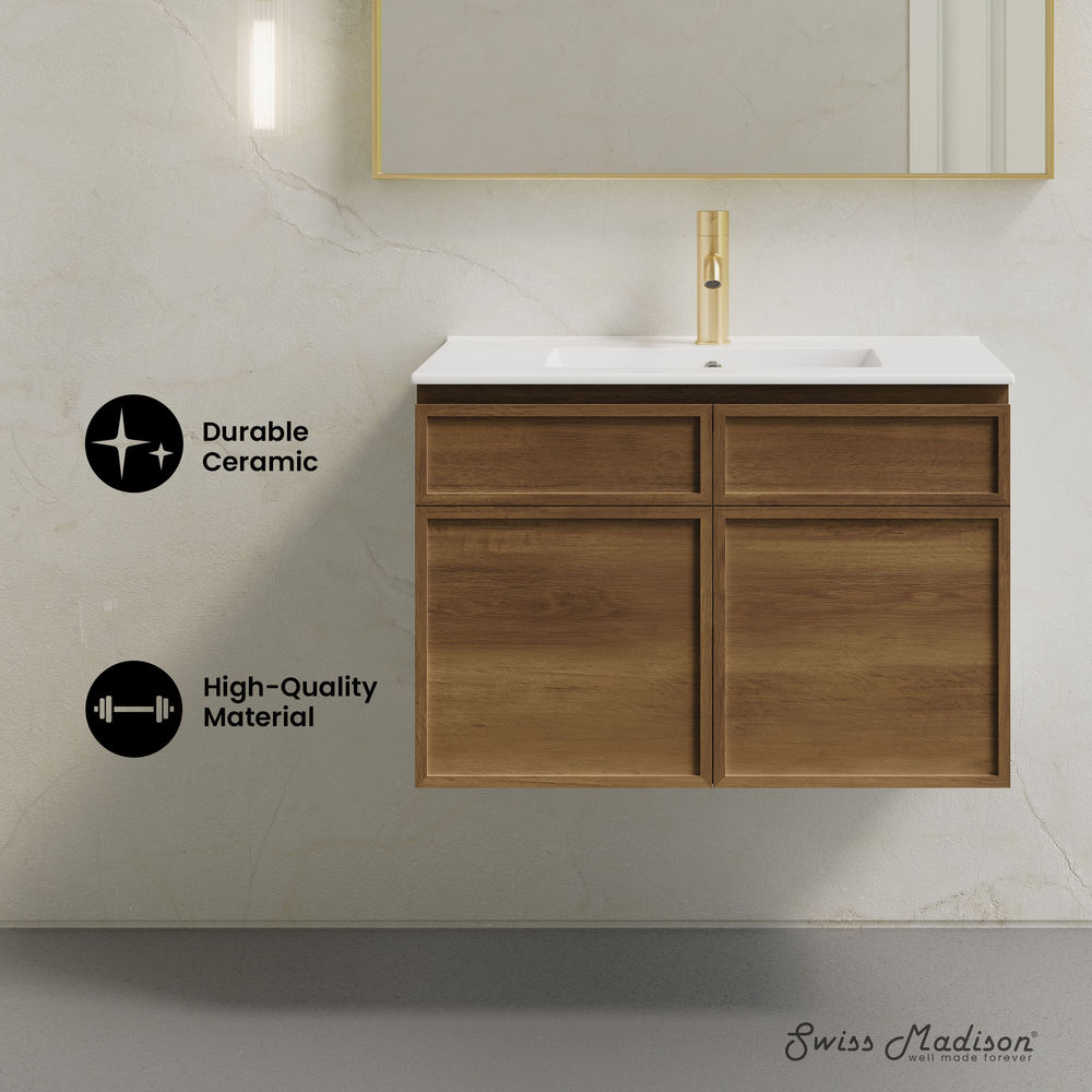 St. Tropez 30" Wall-Mounted Bathroom Vanity in Brown Oak with Sink Top