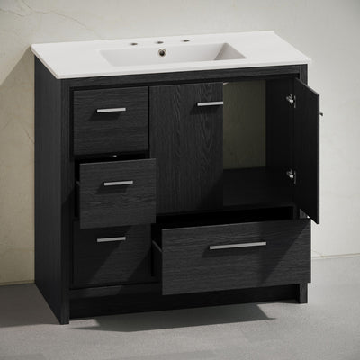 Virage 36" Freestanding Bathroom Vanity in Black Oak with 3-Hole Widespread Sink Top