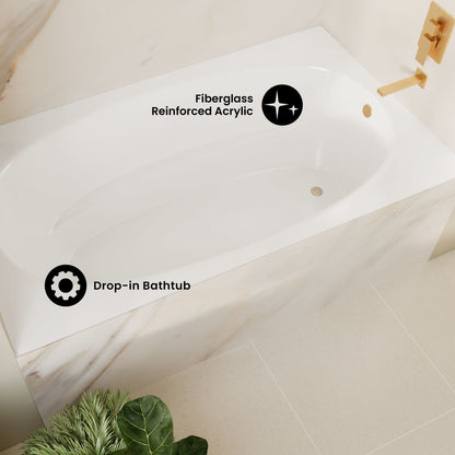 Claire 60 x 42 Oval Drop-in Reversible Drain Soaking Bathtub in Glossy White