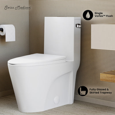 St. Tropez One-Piece 14" Rough-in 1.28 GPF Right-Hand Vortex Flush Elongated Toilet in Glossy White