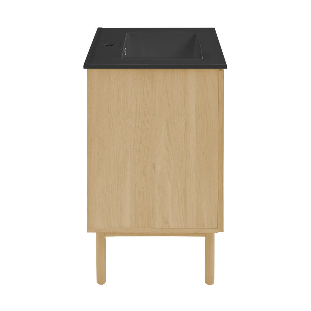 Classe 18" Freestanding Bathroom Vanity in Natural Oak with Black Sink Top