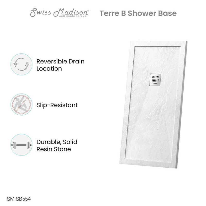 Terre B Series 60" x 32" Reversible Drain Shower Base