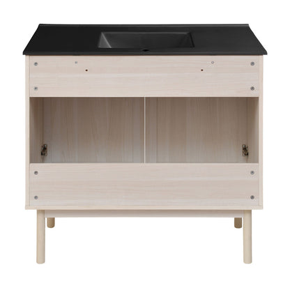 Classe 36" Freestanding Bathroom Vanity in White Oak with Black Sink Top