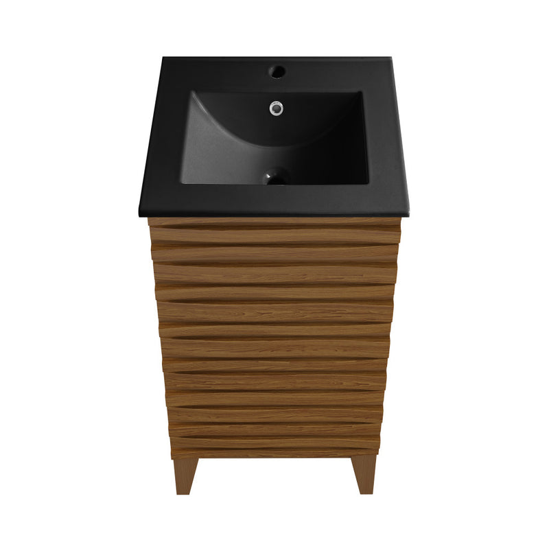 Cascade 18 in. Brown Oak Bathroom Vanity With Black Ceramic Sink Top