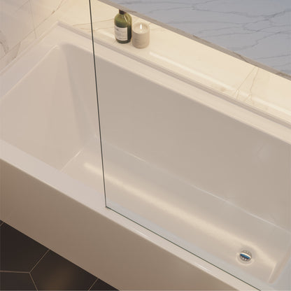 Alcove apron front bathtub 60 inch with right-hand drain and clear glass shower screen.
