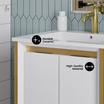 Marseille 24" Bathroom Vanity in White and Brushed Gold