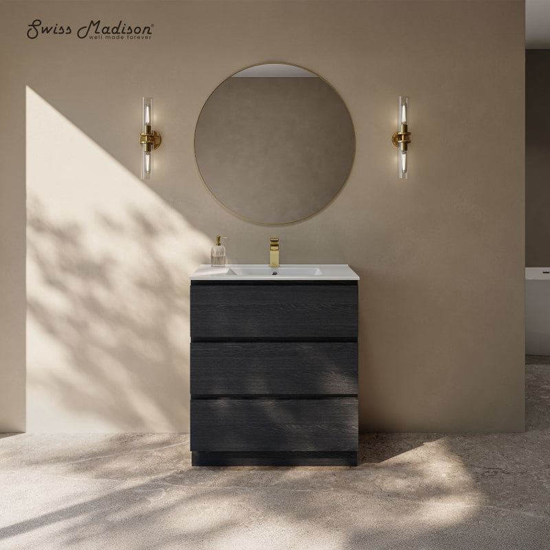 Liberte 30" Freestanding Bathroom Vanity in Black Oak with Sink Top