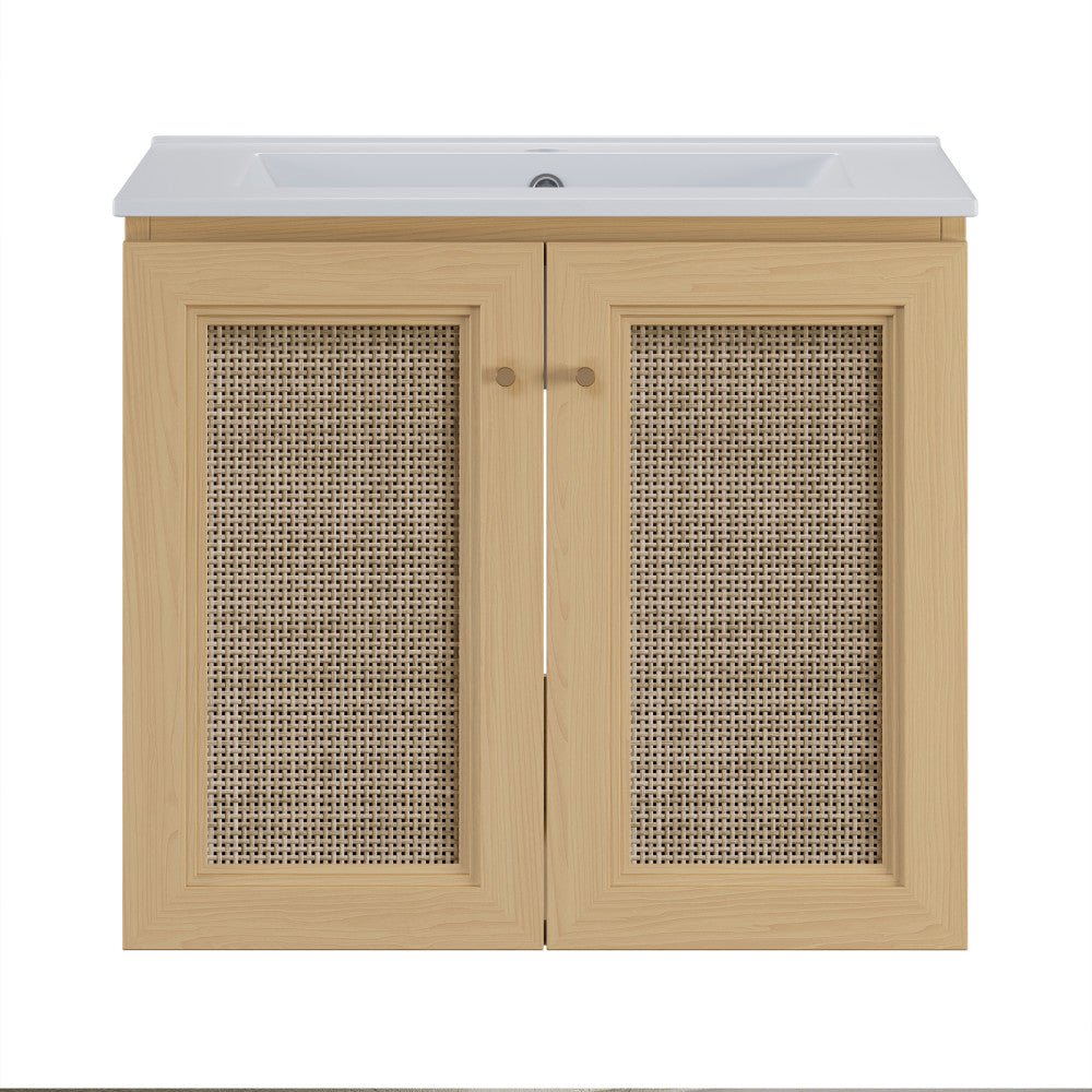 Classe 24" Wall-Mounted Bathroom Vanity in Natural Oak with Single Faucet Hole Vanity Top