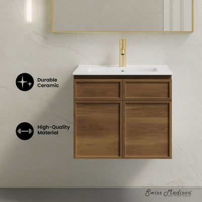 St. Tropez 24" Wall-Mounted Bathroom Vanity in Brown Oak with Sink Top