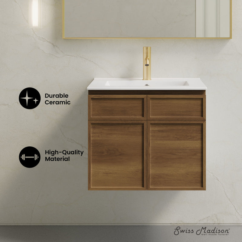 St. Tropez 24" Wall-Mounted Bathroom Vanity in Brown Oak with Sink Top