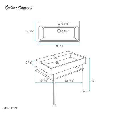 Carre 36 Ceramic Console Sink White Basin Gold Legs