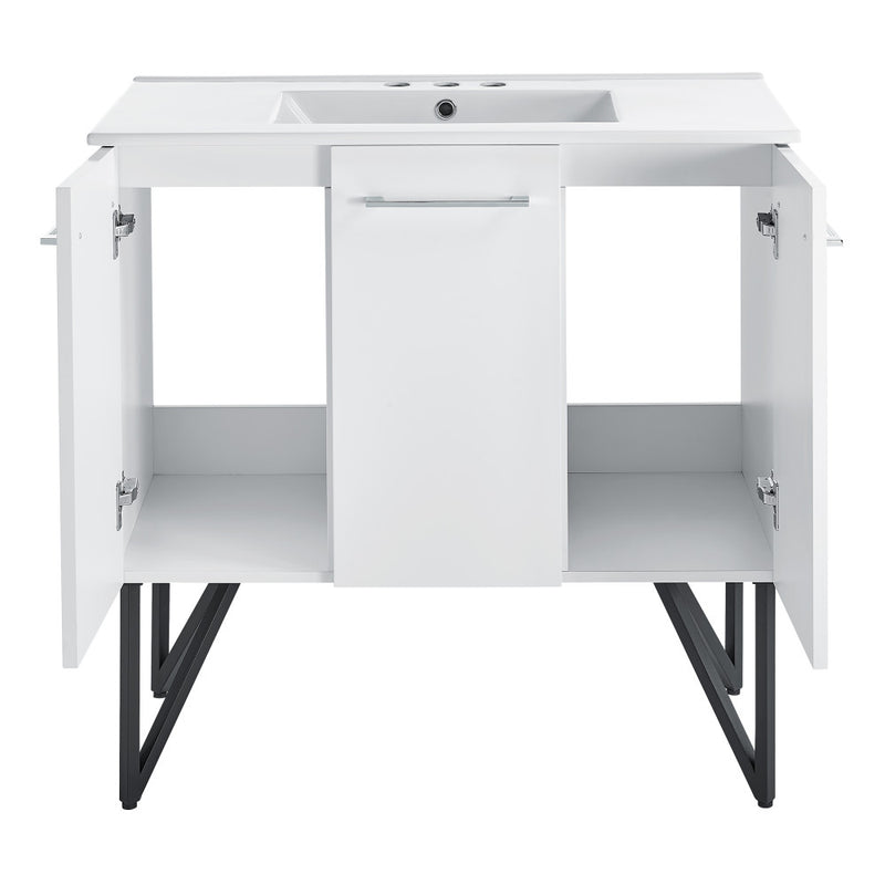 Annecy 36 in. White Bathroom Vanity With White, 3-Hole Ceramic Sink Top