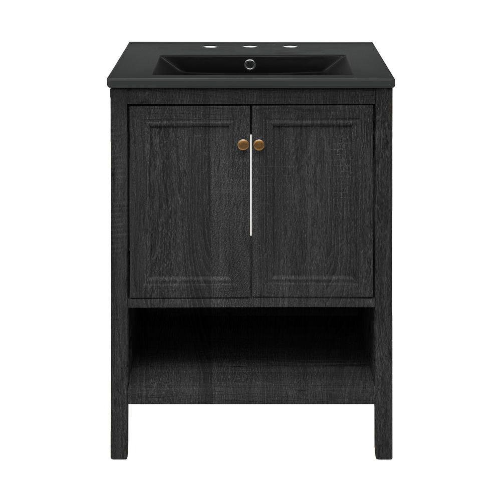 Chateau 24" Freestanding Bathroom Vanity in Black Oak with Black 3-Hole Widespread Sink Top