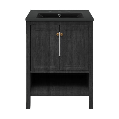 Chateau 24" Freestanding Bathroom Vanity in Black Oak with Black 3-Hole Widespread Sink Top
