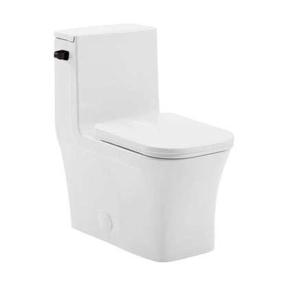 Concorde One-Piece 12" Rough-in 1.28 GPF Left-Hand Flush Square Toilet in Glossy White with Black Hardware