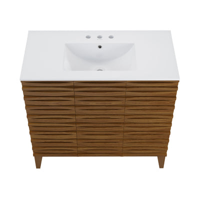 Cascade 36 in. Brown oak Bathroom Vanity With White, 3-Hole Ceramic Sink Top