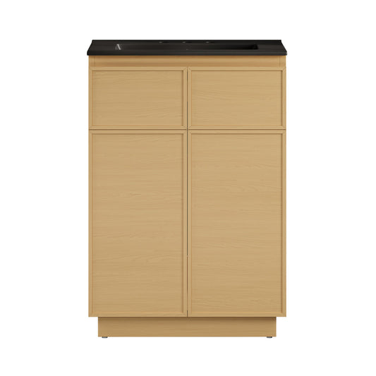 St. Tropez 24" Freestanding Bathroom Vanity in Natural Oak with Black 3-Hole Widespread Sink Top