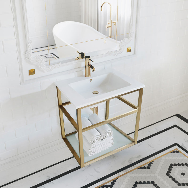 Pierre 24 Single, Open Shelf, Gold Metal Frame Bathroom Vanity