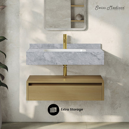 Avancer 36" Wall-Mounted Bathroom Vanity in Natural Oak with Storm Gray Sink Top