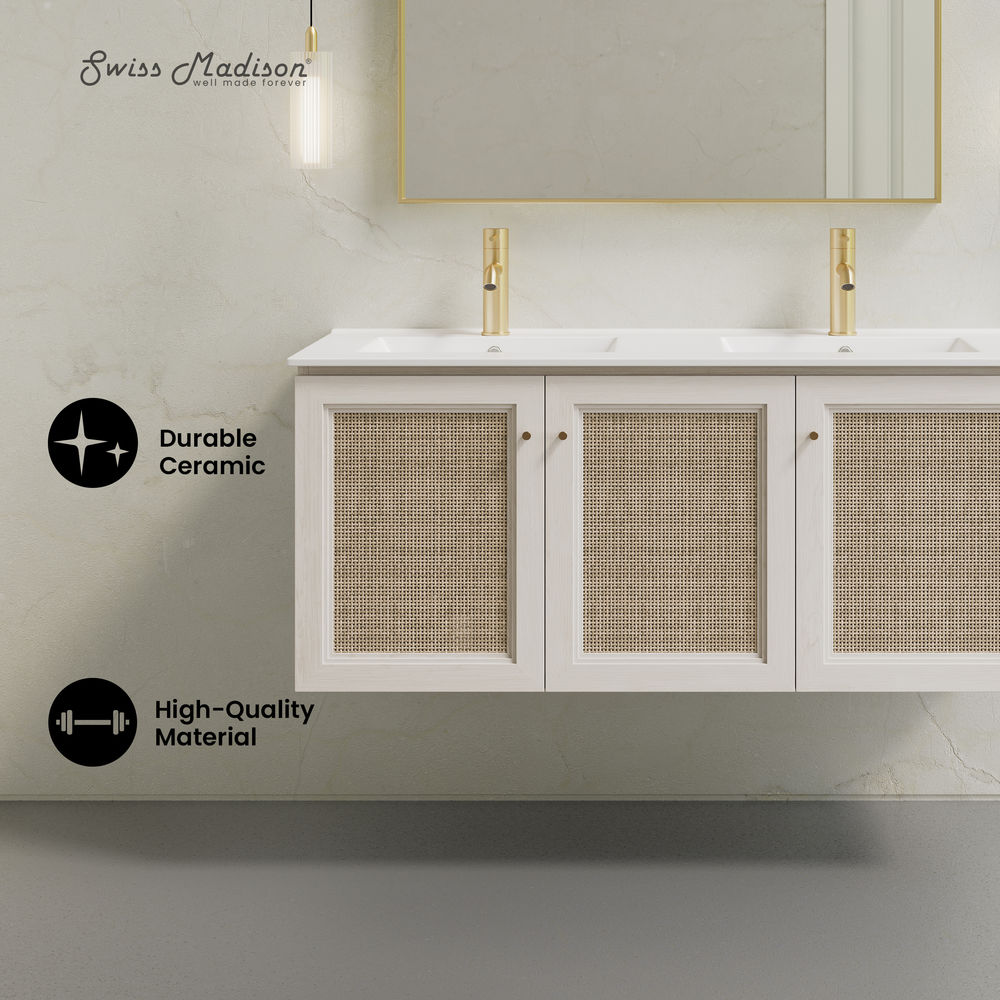 Classe 48" Wall-Mounted Bathroom Vanity in White Oak with Double Basin Vanity Top