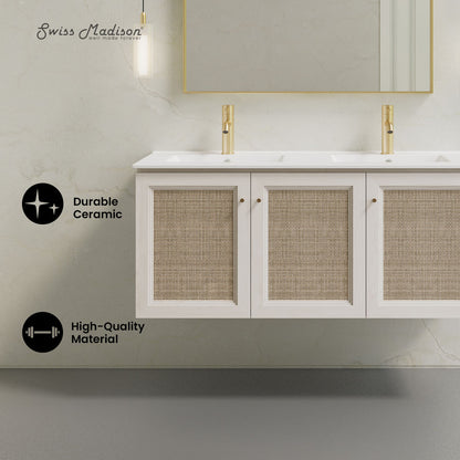 Classe 48" Wall-Mounted Bathroom Vanity in White Oak with Double Basin Vanity Top