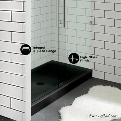 Voltaire 60" x 30" Acrylic Black, Single-Threshold, Center Drain, Shower Base