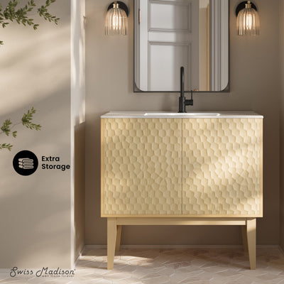 Bosse 36" Freestanding Bathroom Vanity in Natural Oak with Sink Top