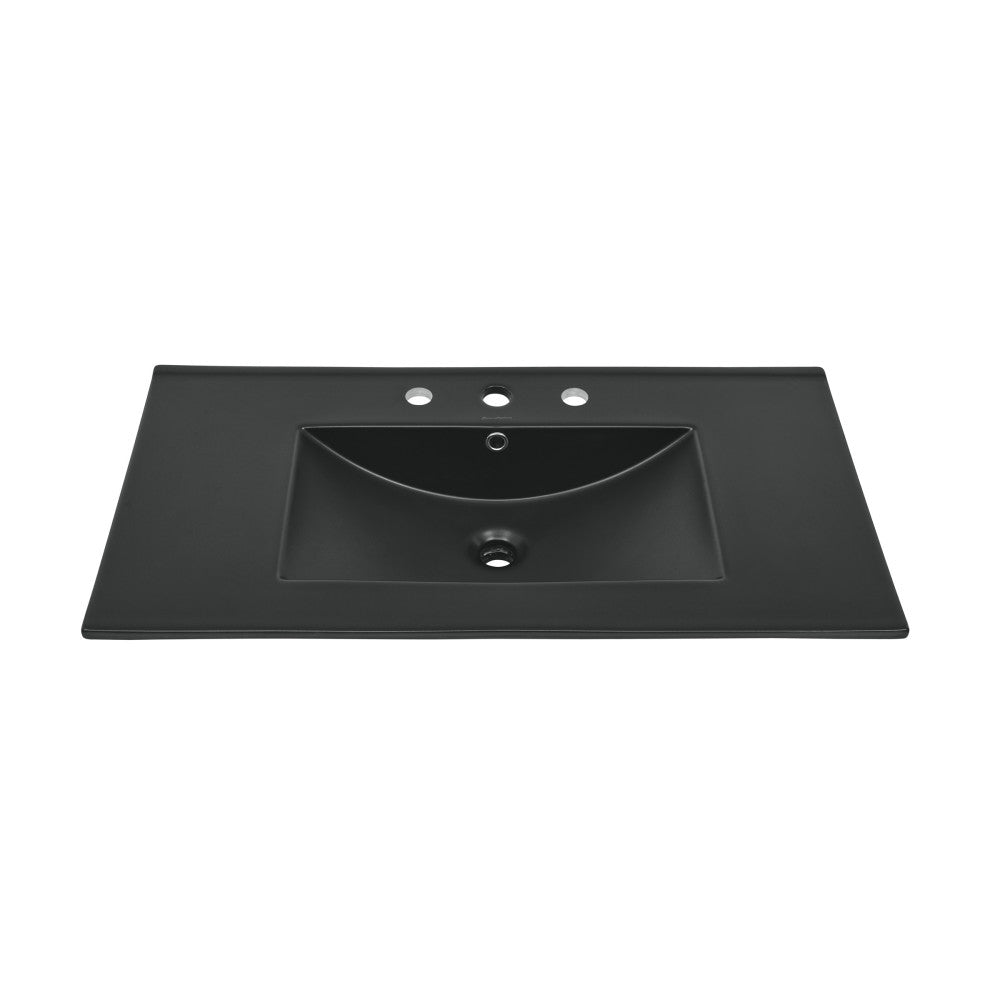 36" Ceramic Vanity Top with Three Faucet Holes in Matte Black