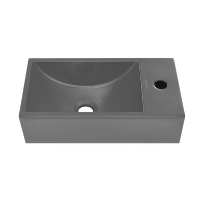 Lisse 16" Concrete Rectangle Wall-Mounted Sink with Right Side Faucet Mount in Matte Dark Gray