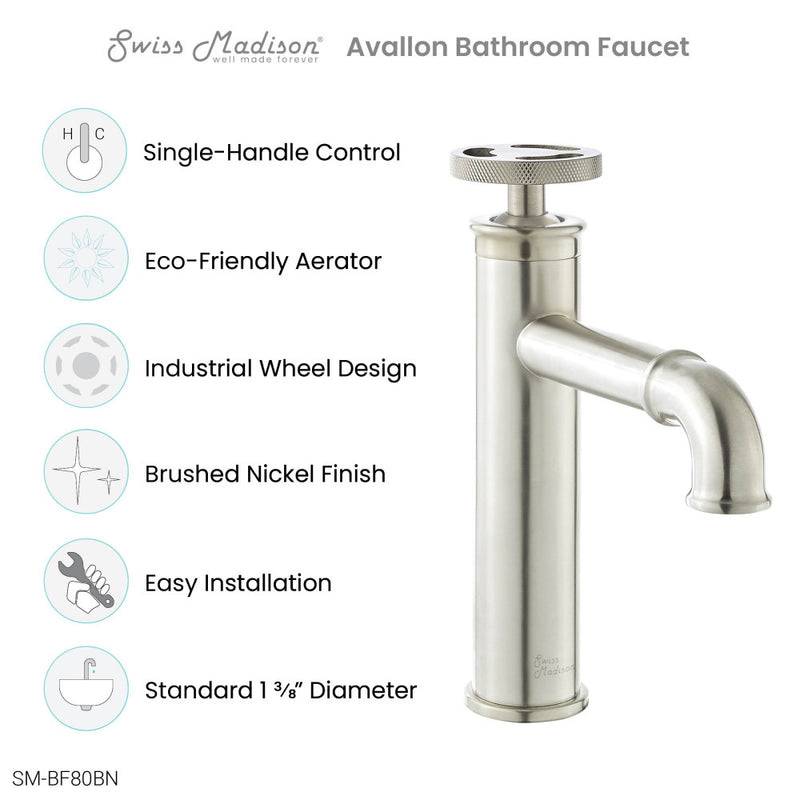 Avallon Single Hole, Single-Handle Wheel, Bathroom Faucet in Brushed Nickel