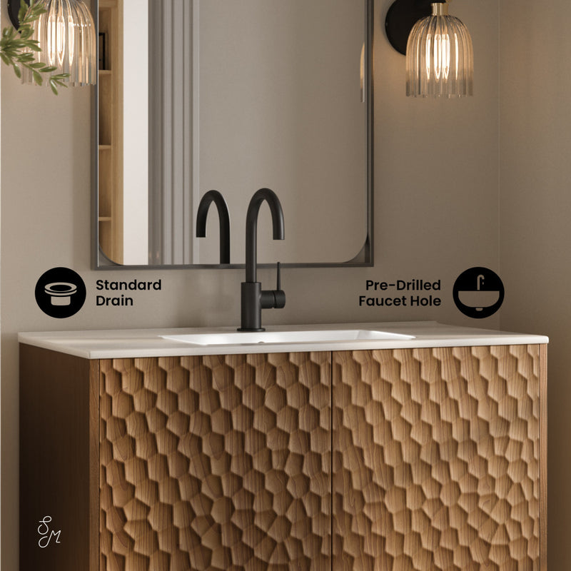 Bosse 36" Freestanding Bathroom Vanity in Brown Oak with Sink Top