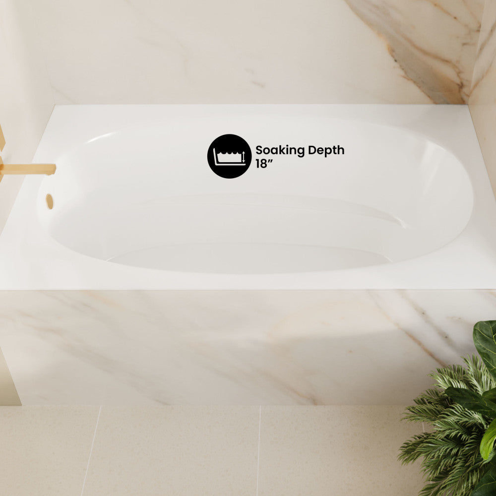 Claire 60 x 42 Oval Drop-in Reversible Drain Soaking Bathtub in Glossy White