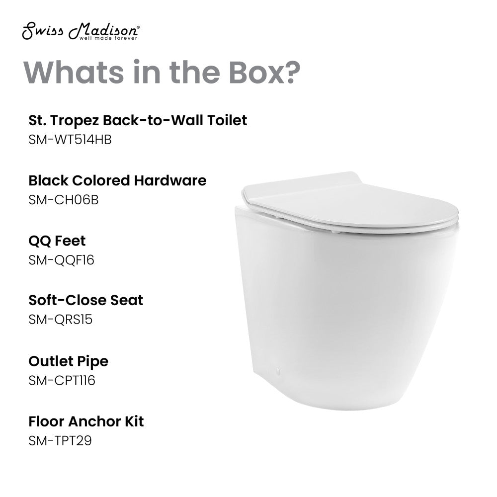 Elongated back-to-wall toilet bowl with concealed tank and soft-close seat in white porcelain.
