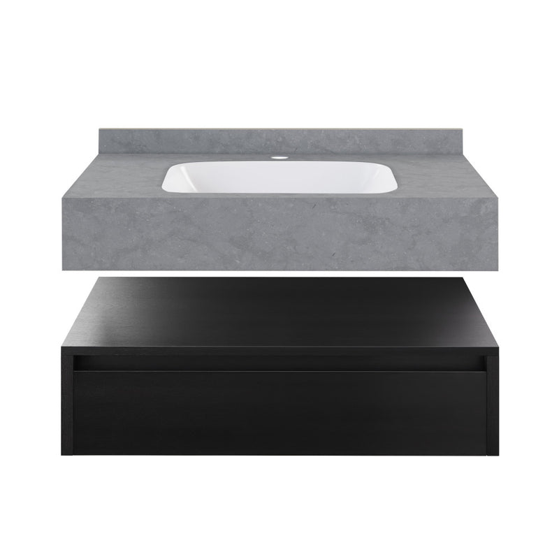 Avancer 36" Wall-Mounted Bathroom Vanity in Black Oak with Charcoal Grey Sink Top