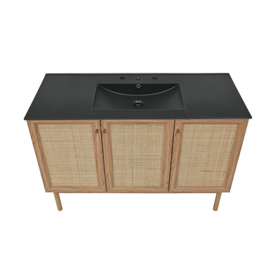 Classe 48" Freestanding Bathroom Vanity in Golden Oak with Black 3-Hole Widespread Sink Top