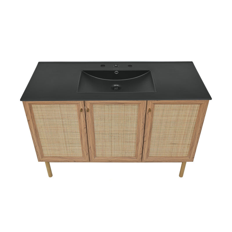 Classe 48" Freestanding Bathroom Vanity in Golden Oak with Black 3-Hole Widespread Sink Top