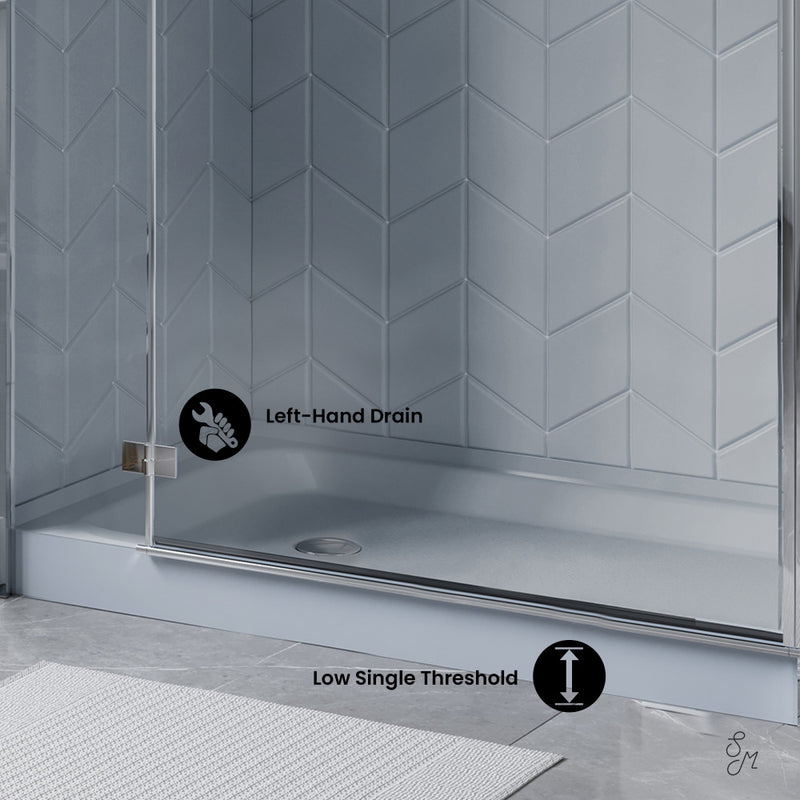 Voltaire 60" x 32" Single-Threshold, Left-Hand Drain, Shower Base in Grey