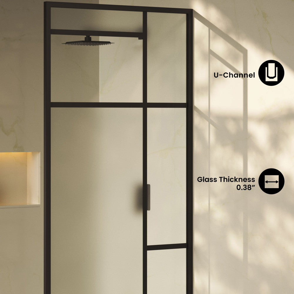 Leiden 34 x 76 Framed Fixed 3/8 in. (10mm) Frosted Tempered Glass Shower Door with Matte Black Frame