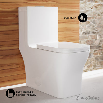 Concorde One-Piece 12" Rough-in 1.1/1.6 GPF Dual Top Flush Square Toilet in Glossy White