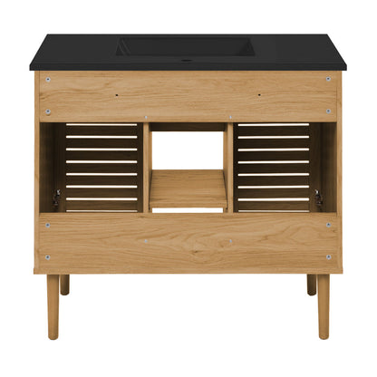 Bron 36" Freestanding Bathroom Vanity in Golden Oak with Black Sink Top