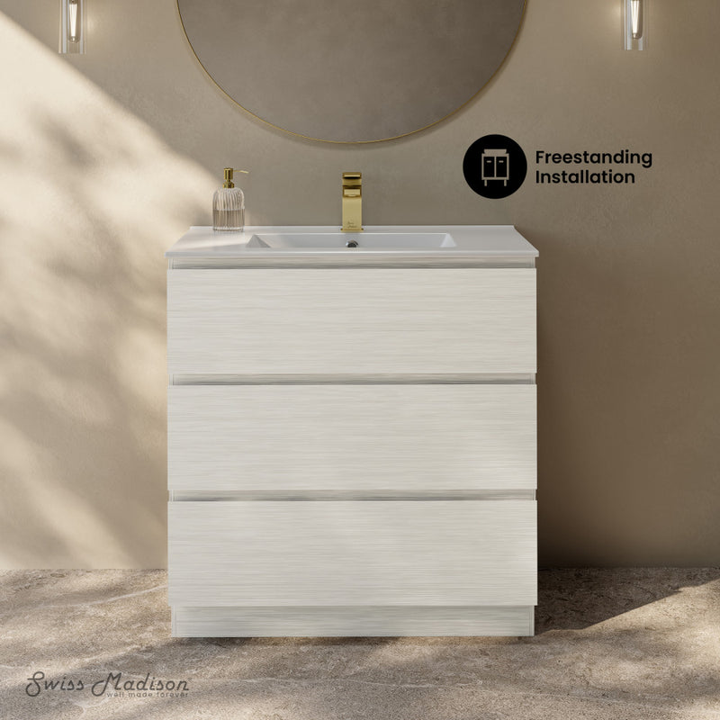 Liberte 30" Freestanding Bathroom Vanity in White Oak with Sink Top