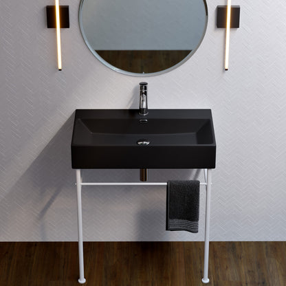 Claire 30 Ceramic Console Sink Matte Black Basin Matte White Legs