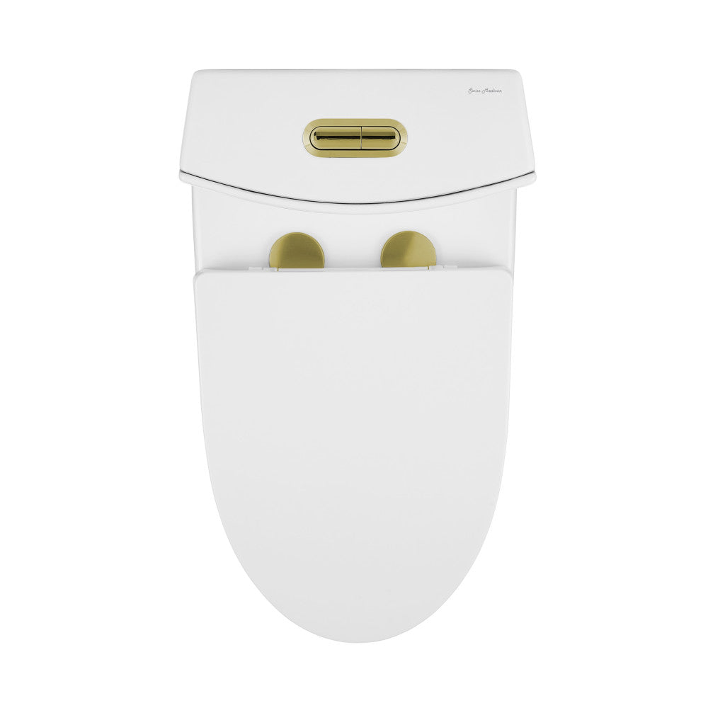 St. Tropez One Piece Elongated Toilet Dual Vortex Flush, Gold Hardware