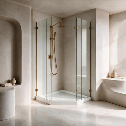 Marquette 38" x 38" Neo-Angle Double-Threshold Shower Pan Base with Center Drain in Glossy White