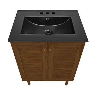 Bron 24" Freestanding Bathroom Vanity in Brown Oak with Black 3-Hole Centerset Sink Top